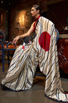 Abstract Print Satin Crepe Trendy Saree in White