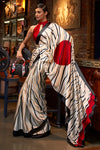 Abstract Print Satin Crepe Trendy Saree in White