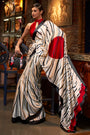 Abstract Print Satin Crepe Trendy Saree in White