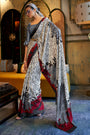Abstract leopard Print Satin Crepe Trendy Saree in White and Red