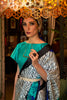 Abstract leopard Print Satin Crepe Trendy Saree in White and Blue