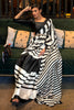 Striped Print Satin Crepe Trendy Saree in White and Black
