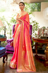 Beautiful Pink Kanjivaram Silk Saree With Weaving Work