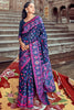 Blue Pashmina With Minakari Weaving Saree