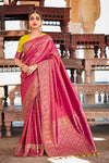 Fiery Rose Designer Kanjivaram Silk Saree With Embroidered Blouse