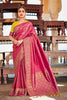 Fiery Rose Designer Kanjivaram Silk Saree With Embroidered Blouse