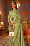 Pickle Green Golden Zari Shine Soft Kanjivaram Silk Wedding Saree