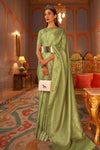 Pickle Green Golden Zari Shine Soft Kanjivaram Silk Wedding Saree