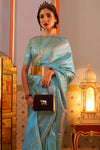 Butterfly Sky Golden Zari Shine Soft Kanjivaram Silk Wedding Saree