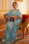 Butterfly Sky Golden Zari Shine Soft Kanjivaram Silk Wedding Saree