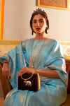 Butterfly Sky Golden Zari Shine Soft Kanjivaram Silk Wedding Saree