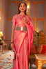 Watermelon Pink Golden Zari Shine Soft Kanjivaram Silk Wedding Saree