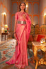 Watermelon Pink Golden Zari Shine Soft Kanjivaram Silk Wedding Saree
