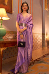 Iris Lavender Golden Zari Shine Soft Kanjivaram Silk Wedding Saree
