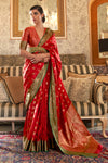 Hot Red Tussar Silk Weaving Saree