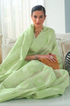 Pista Lime Lucknowi chickankari Saree