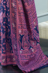 Denim Blue Lucknowi chickankari Saree