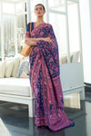 Denim Blue Lucknowi chickankari Saree
