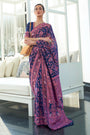 Denim Blue Lucknowi chickankari Saree
