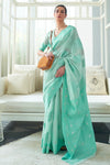 Cyan Blue Lucknowi chickankari Saree