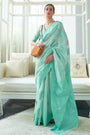Cyan Blue Lucknowi chickankari Saree