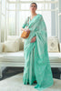 Cyan Blue Lucknowi chickankari Saree