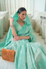 Cyan Blue Lucknowi chickankari Saree