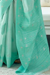 Cyan Blue Lucknowi chickankari Saree