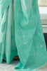Cyan Blue Lucknowi chickankari Saree