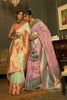 Fern Green Pure Linen Copper Zari Weaving Saree