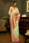 Fern Green Pure Linen Copper Zari Weaving Saree