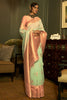 Fern Green Pure Linen Copper Zari Weaving Saree