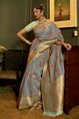 Steel Grey Pure Linen Copper Zari Weaving Saree