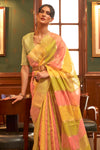 Light Lime Organza Silk Sequence Saree with Designer Blouse