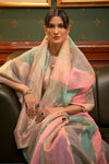 Light Gray Organza Silk Sequence Saree with Designer Blouse
