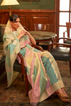 Light Pista Organza Silk Sequence Saree with Designer Blouse
