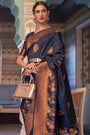 Aegean Blue Tussar Silk Copper Zari Weaving Saree