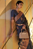 Aegean Blue Tussar Silk Copper Zari Weaving Saree