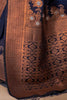 Aegean Blue Tussar Silk Copper Zari Weaving Saree
