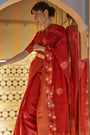 Berry Red Tussar Silk Copper Zari Weaving Saree