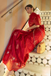 Berry Red Tussar Silk Copper Zari Weaving Saree