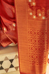 Berry Red Tussar Silk Copper Zari Weaving Saree