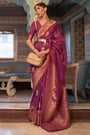 Plum Purple Tussar Silk Copper Zari Weaving Saree