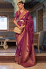 Iris Purple Tussar Silk Copper Zari Weaving Saree