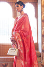 Dusty Red Tussar Silk Copper Zari Weaving Saree