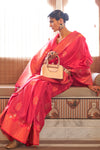 Dusty Red Tussar Silk Copper Zari Weaving Saree