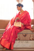 Dusty Red Tussar Silk Copper Zari Weaving Saree