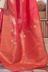 Dusty Red Tussar Silk Copper Zari Weaving Saree