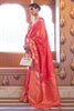 Dusty Red Tussar Silk Copper Zari Weaving Saree