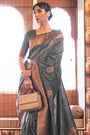 Lava Gray Tussar Silk Copper Zari Weaving Saree
